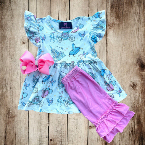 Girls Mouse Princess Glass Slipper Shorts Set with Matching Bow - Bowtism